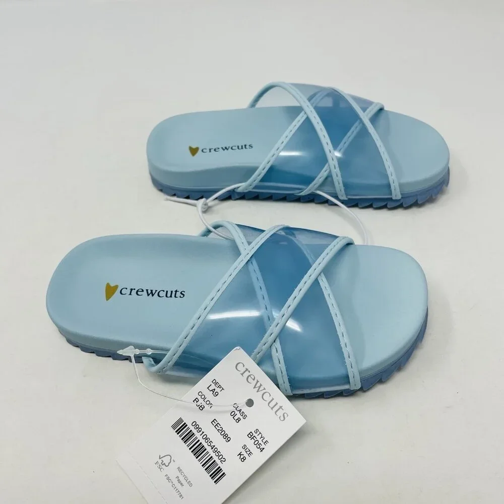 J Crew Crewcuts‎ Little Girl K8 Slip On Pool Clear Jelly Sandals in Blue $45 214